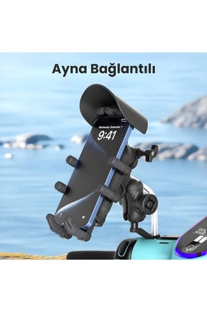 Ayna Bağlantılı Güneş Ve Yağmur Korumalı ° Derece Ayarlanabilir Motosiklet Telefon Tutucu