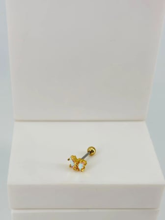 Zirkon Taşlı Uç Kısmı : Pirinç Kıkırdak Bar Uzunluğu : 6 Mm / Bar Kalınlığı 0.8 Mm / Top Boyu 3 Mm  - Pt0060-1