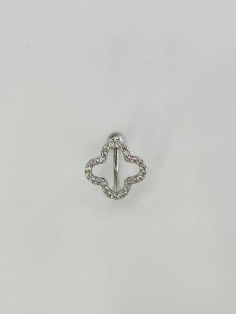Rodyum Zirkon Taşlı Çelik Göbek Bar Uzunluğu : 13 Mm / Bar Kalınlığı 1.41 Mm /  - Pg0119