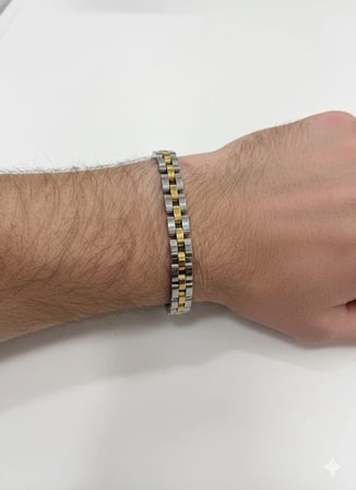 Siyah Deri / Çelik  Erkek Deri Bileklik 20 Cm  - Ebl0065