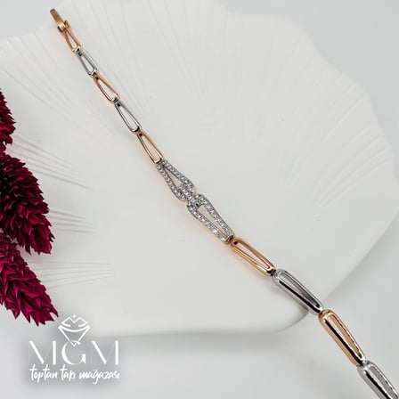 Rodyum+rose Zirkon Taşlı Pirinç Bileklikler 16,5+2 Cm - Kbl0061