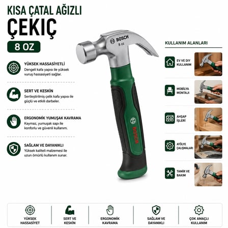 Kısa Çatal Çekiç 8 oz 16 cm Ergonomik Yumuşak Sap