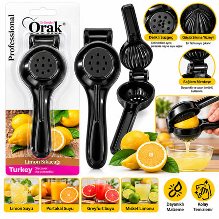 Limon Sıkacak Siyah Kollu Pres Modeli Döküm Limon - Meyve Sıkacak