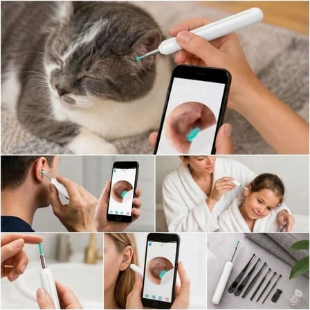 Beyaz Kablosuz HD Görüntülü Kulak Temizleme Kamerası, LED Işıklı Type-C Şarjlı iOS ve Android Uyumlu Kulak Temizleme Seti