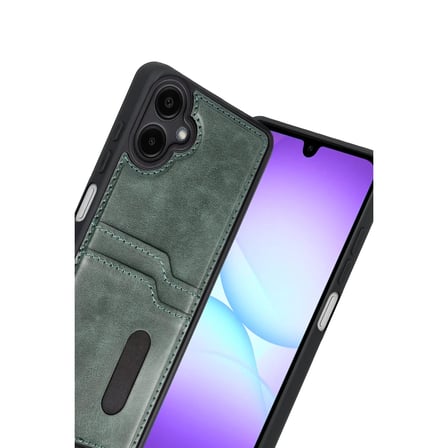 Samsung Galaxy A07 4G Sara Kartvizitli Deri Kılıf - Yeşil