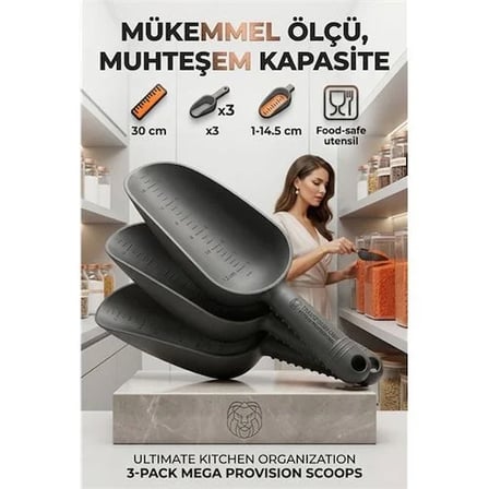 Ölçekli Büyük Erzak Küreği, Çok Amaçlı Mutfak Bakliyat Un Ölçü Kaşığı Kepçesi 719819