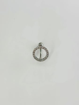 Rodyum Zirkon Taşlı Çelik Göbek Bar Uzunluğu : 13 Mm / Bar Kalınlığı 1.41 Mm /  - Pg0105