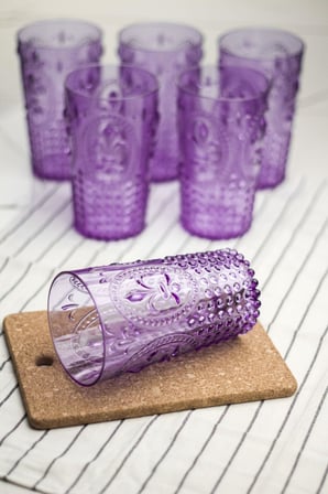 Bardak Altlığı Akrilik Mor 6'lı Uzun & Su Meşrubat Bardağı 750 ml ( Büyük Boy & Cam Değildir )