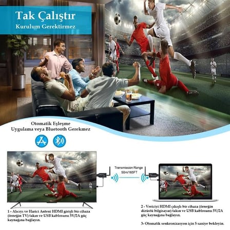 PM-19864 5.8G Kablosuz HDMI Görüntü Aktarıcı 50 Metre Wireless Uzatıcı