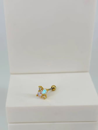 Zirkon Taşlı Uç Kısmı : Pirinç Kıkırdak Bar Uzunluğu : 6 Mm / Bar Kalınlığı 0.8 Mm / Top Boyu 3 Mm  - Pt0051-1