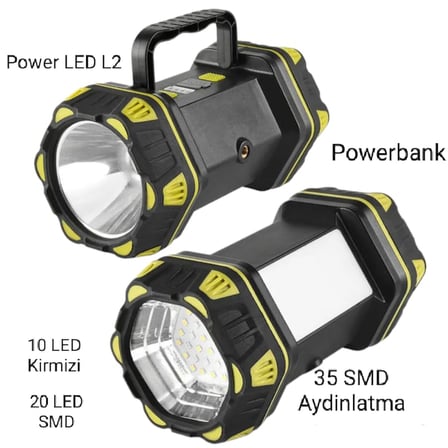 F-262 Yeni Güçlü Çift Taraflı Taşınabilir Spot Ve Işıldak USB Powerbank Şarjlı Fener