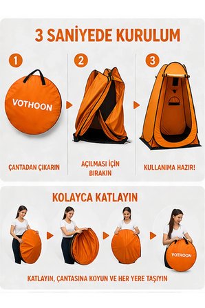 Otomatik Kabin Giyinme Çadırı 120x120x190 Cm Üst Havalandırma Yan Pencereli Duş & Wc Çadırı