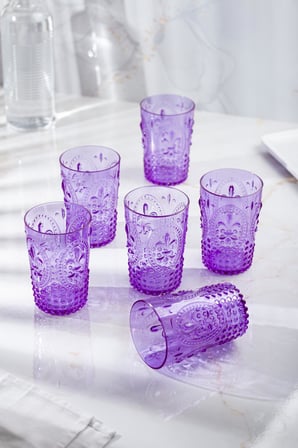 Bardak Altlığı Akrilik Mor 6'lı Kısa & Su Meşrubat Kahve Yanı Bardağı 400 ml ( Cam Değildir )