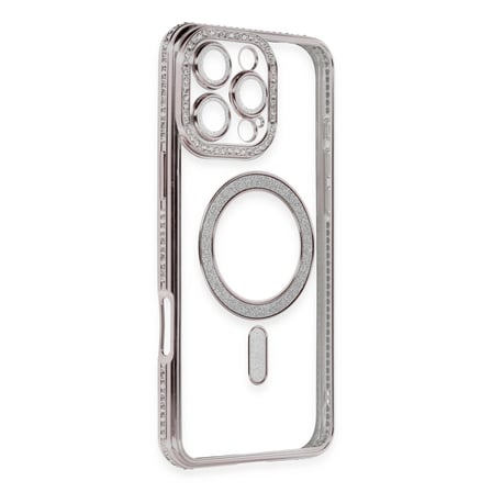 Apple İphone 16 Pro Kılıf Joke Simli Magneticsafe Kılıf - Pembe