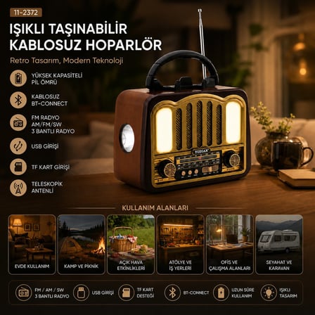 Şarjlı - Nostalji Bluetooth İbreli Fm Radyo MP3 Usb - Tf Player Speaker PL-4702