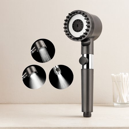 360° Masajlı Silikon Duş Başlığı - 3 Modlu, Su Stoplu