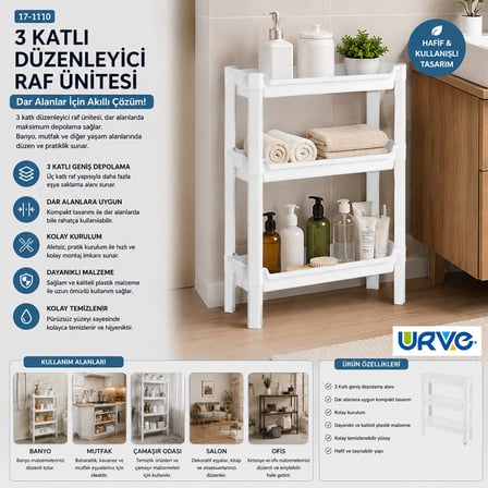 3 Katlı Sepet Organizer Raf Ünitesi 465x145x500 mm