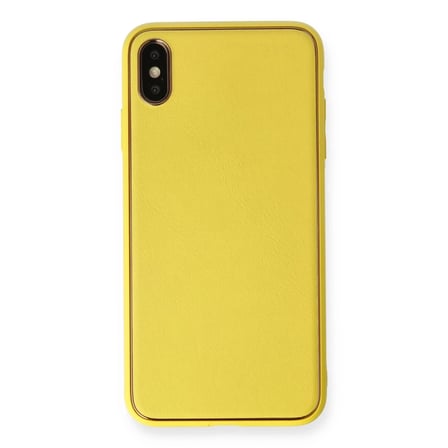 iPhone XS Max Kılıf Coco Deri Silikon Kapak - Sarı