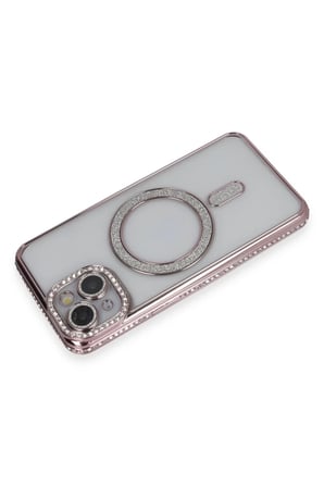 Apple iPhone 13 Kılıf Joke Simli Magneticsafe Kılıf - Pembe