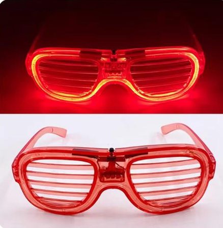 Kırmızı Led Işıklı Parti Gözlüğü - Neon Glow Şerit Gözlük 3 Modlu