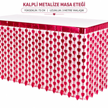 Kalpli Metalize Masa Eteği Kırmızı 75x300 cm