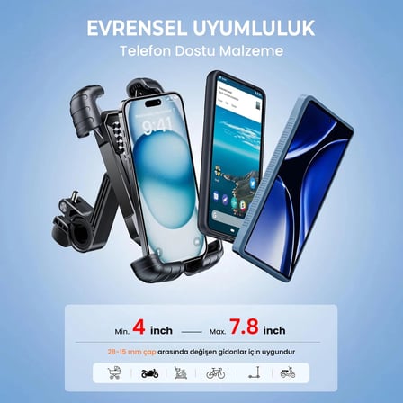 ° Derece Ayarlanabilen Gidon Bağlantılı Bisiklet Motosiklet İçin Abs -.″ İnç Telefon Tutucu