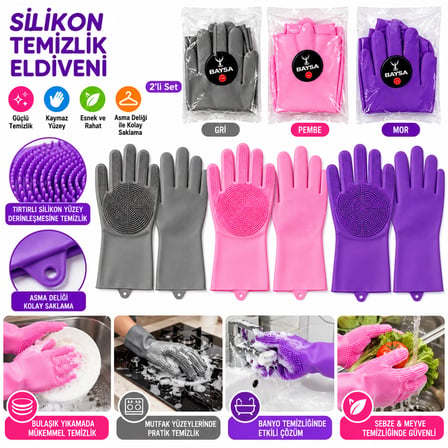 Temizlik Eldivenleri Renkli Silikon Tırtırlı Bulaşık Eldiveni (1 Adet)
