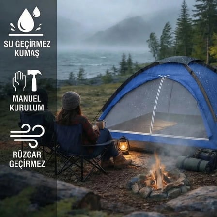 3 Kişilik Manuel Kamp Çadırı – Düz Kapılı Outdoor Aile, Doğa, Piknik ve Kamp Çadırı 200x150x110 cm
