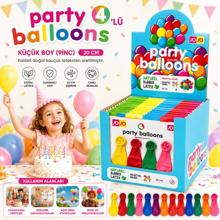 40 Paket - 4PCS Küçük Boy Renkli 20CM Party Balon - Toplamda 160 Adet Balon