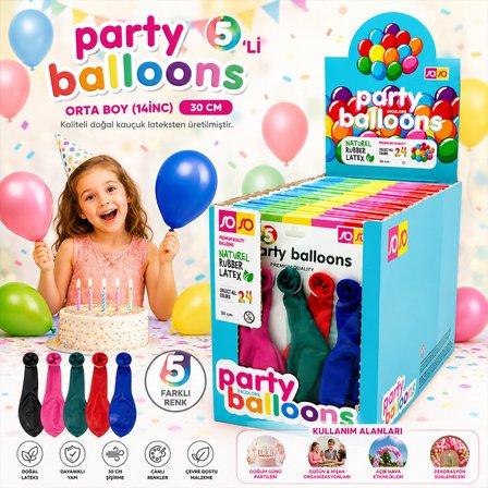 30 Paket - 5PCS Orta Boy Renkli - 30CM Party Balon Toptamda 150 Adet Balon
