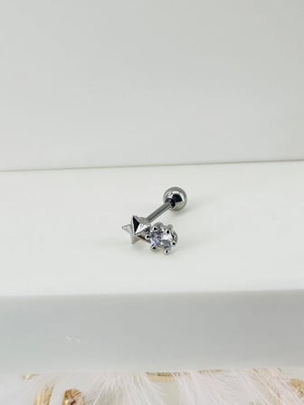 Rodyum Zirkon Taşlı Uç Kısmı : Pirinç Kıkırdak Bar Uzunluğu : 6 Mm / Bar Kalınlığı 0.8 Mm / Top Boyu 3 Mm - Pt0009