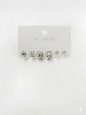 Rodyum Zirkon Taşlı Pirinç Altılı Kombin Küpe - Kp00587