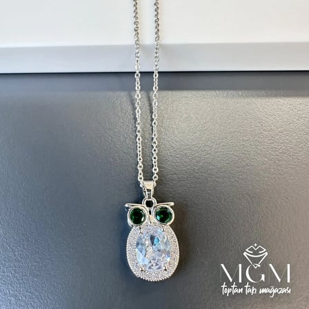 Çelik Zirkon Taşlı Baykuş Kolye - Kl0139