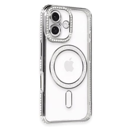 Apple iPhone 16 Kılıf Joke Simli Magneticsafe Kılıf - Gri