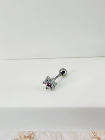 Rodyum Zirkon Taşlı Uç Kısmı : Pirinç Kıkırdak Bar Uzunluğu : 6 Mm / Bar Kalınlığı 0.8 Mm / Top Boyu 3 Mm - Pt0004