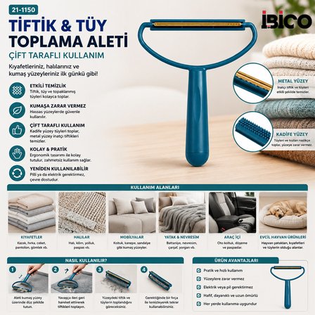 2İN1 Başlı Plastik Saplı Metal Tiftik Tüy Toplama Pls.kaşıyıcı Aparat Pet Shop