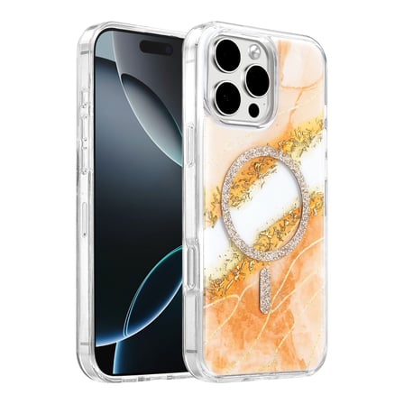 Onegif Apple İphone 16 Pro Max Lotus Simli Magsafe Kapak - Turuncu