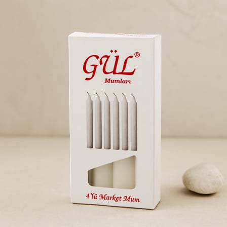 İnce Gül Mum 12 cm 4'lü Beyaz