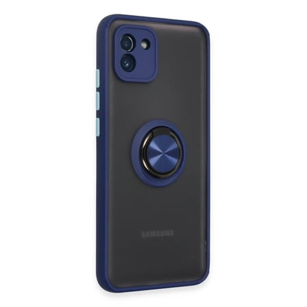 Samsung Galaxy A03 Kılıf Montreal Yüzüklü Silikon Kapak - Lacivert