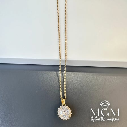 Zirkon Taşlı Zincir Çelik Uç Kısmı Pirinç Kolyeler 40 + 5 Cm Uzatma Payı - Kl0120