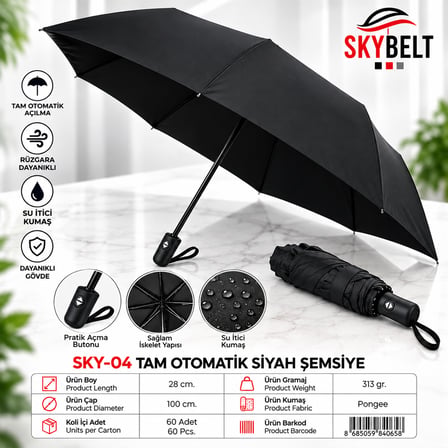 Erkek Tam Otomatik Siyah Şemsiye