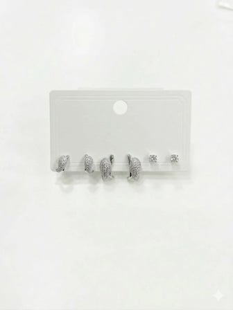 Rodyum Zirkon Taşlı Pirinç Altılı Kombin Küpe - Kp00620