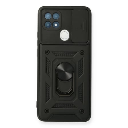Oppo A15 Kılıf Pars Lens Yüzüklü Silikon - Siyah