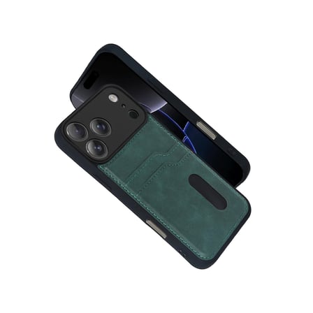 Apple iPhone 17 Pro Sara Kartvizitli Deri Kılıf - Yeşil