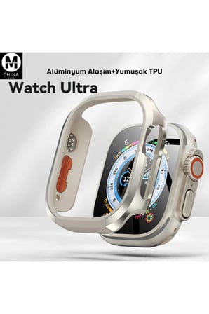 Movenchy Apple Watch Ultra 49mm MO-WT3 Alüminyum Camlı Kasa Ekran Koruyucu - Gold
