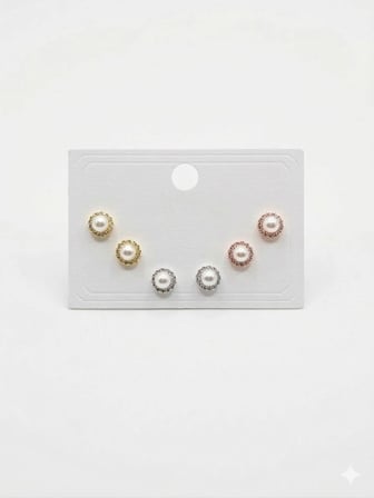 Rose-rodyum- Zirkon Taşlı Pirinç Altılı Kombin Küpe - Kp00614