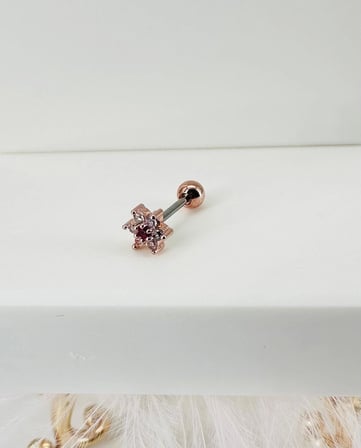 Rose Zirkon Taşlı Uç Kısmı : Pirinç Kıkırdak Bar Uzunluğu : 6 Mm / Bar Kalınlığı 0.8 Mm / Top Boyu 3 Mm - Pt0004-2