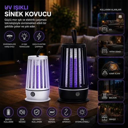 USB Şarjlı UV Işıklı Sessiz Sinek Kovucu (Asma Aparatlı, 2 Renk)
