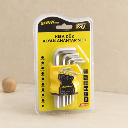 Alyan Anahtar Seti 9 Parça Kısa Düz (1.5–10 mm)