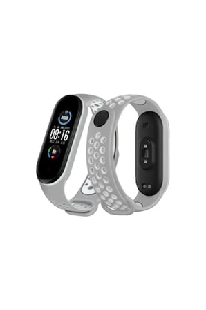 Xiaomi Mi Band 6 Spor Delikli Kordon - Gri-Kırmızı